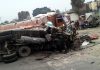 Ill-fated vehicle after accident at Nanak Chack on Jammu-Pathankote National Highway.
