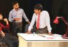 A scene from Hindi play 'The Refund' staged at Reasi on Sunday.