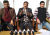 Harsh Dev Singh, JKNPP chairman along with other party leaders addressing a press conference.