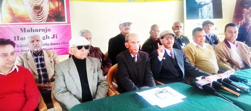 Rajput Sabha unit Samba, president Inder Singh Sambyal addressing press conference on Saturday. Rajput Sabha unit Samba, president Inder Singh Sambyal addressing press conference on Saturday.