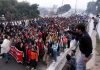 Students and scholars of University of Jammu during a protest at Jammu on Wednesday. -Excelsior Rakesh