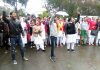 Students raising slogans during protest on College Road in district Kathua. -Excelsior/Pardeep Sharma