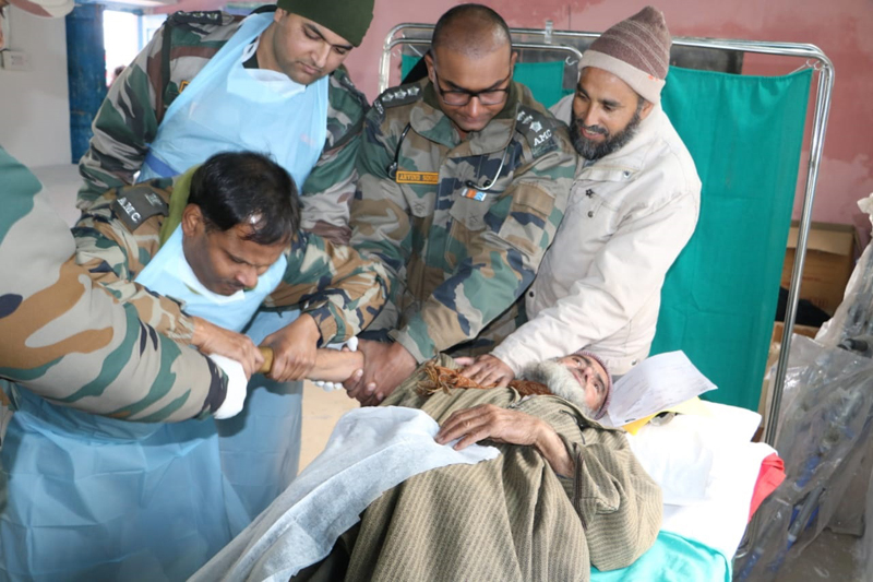 Army doctors extending life saving resuscitation to epilepsy patient Shabir Ahmed during mega multi-speciality medical camp at Gool in District Ramban. Army doctors extending life saving resuscitation to epilepsy patient Shabir Ahmed during mega multi-speciality medical camp at Gool in District Ramban.