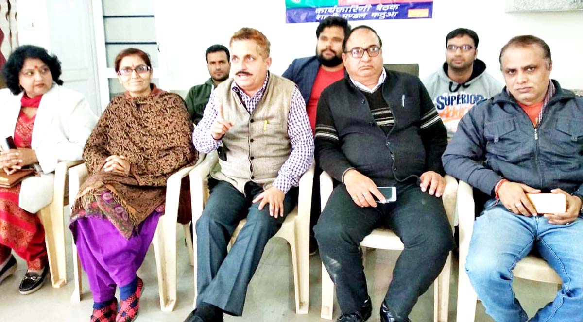 BJP leaders at a press conference at Kathua on Tuesday. BJP leaders at a press conference at Kathua on Tuesday.