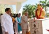 President, Ram Nath Kovind offering floral tributes at the bust of Sardar Vallabhai Patel at Akshara Vidyalaya, in Nellore, Andhra Pradesh on Friday.