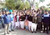 Students protesting in Degree College Kathua on Monday. -Excelsior/ Pardeep