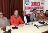 President Chamber of Traders Federation, Neeraj Anand addressing a press conference at Jammu on Wednesday.