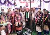 Senior Congress leader and former MLC Vikramaditya Singh posing with new entrants of the party at Chenani in Udhampur district.