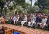 Senior Cong leader RS Chib addressing party workers in Suchetgarh on Sunday.
