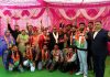 Former Minister and senior BJP leader, Chander Parkash Ganga, posing with new entrants of the party at village Jhar of Ramgarh block in Samba district.