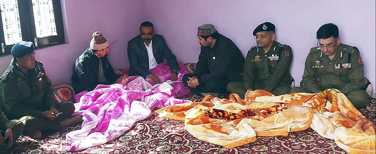 DGP Dilbag Singh along with other police officers at martyr Aman Thakur’s residence on Thursday. DGP Dilbag Singh along with other police officers at martyr Aman Thakur’s residence on Thursday.