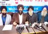 Organising Committee members for Gurmat Samagam addressing a press conference at Jammu on Thursday.
