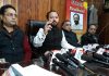Ankur Sharma addressing a press conference at Jammu on Thursday.