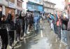 Protesters forming human chain at Kargil on Thursday.