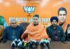 BJP State President, Ravinder Raina, Party general secretary, Dr Narinder Singh and former Minister, Sham Choudhary at a press conference in Jammu on Thursday.