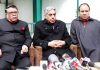 PDP general secretary, Ghulam Nabi Lone Hanjura addressing a press conference at Srinagar. -Excelsior/Shakeel