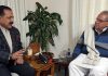Union Minister Dr Jitendra Singh calling on Governor Satya Pal Malik, at Raj Bhawan Jammu on Saturday.