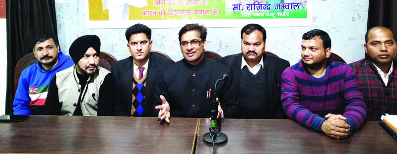 President of 'Mission Modi Again PM', Rajinder Jamwal addressing a press conference at Jammu on Wednesday. President of 'Mission Modi Again PM', Rajinder Jamwal addressing a press conference at Jammu on Wednesday.