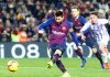 Barcelona's Argentinian forward Lionel Messi shots a penalty kick during Spanish League football match against Real Valladolid.