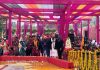 Sangat attending Gurmat Samagam at Gurudwara Sri Guru Arjun Dev ji located at Domana in Jammu.