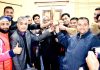 Jammu Athletes Club members receiving trophy during felicitation function organised by Shiv Mandir Trust in Jammu.