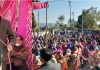 Senior Cong leader Sham Sharma addressing public meeting in Mera Mandriyan block of Akhnoor on Sunday.