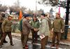 Officers welcoming Commandant General Homeguards, Civil Defence and SDRF VK Singh before meeting at Srinagar on Wednesday.