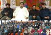 PCC chief G A Mir, flanked by senior leaders, Raman Bhalla and Vikram Malhotra at Congress convention at Gandhi Nagar on Thursday.