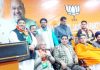 BJP national vice president Avinash Rai Khanna addressing a party meeting at BJP Headquarter Trikuta Nagar on Tuesday.