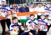 Indian Roll Ball teams posing for a photograph after clinching Asian titles at Belguam in Karnataka.