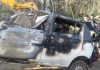 A car burnt by miscreants in Mendhar. -Excelsior/ Rahi Kapoor