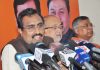BJP General Secretary Ram Madhav addressing a press conference in Guwahati on Sunday. (UNI)