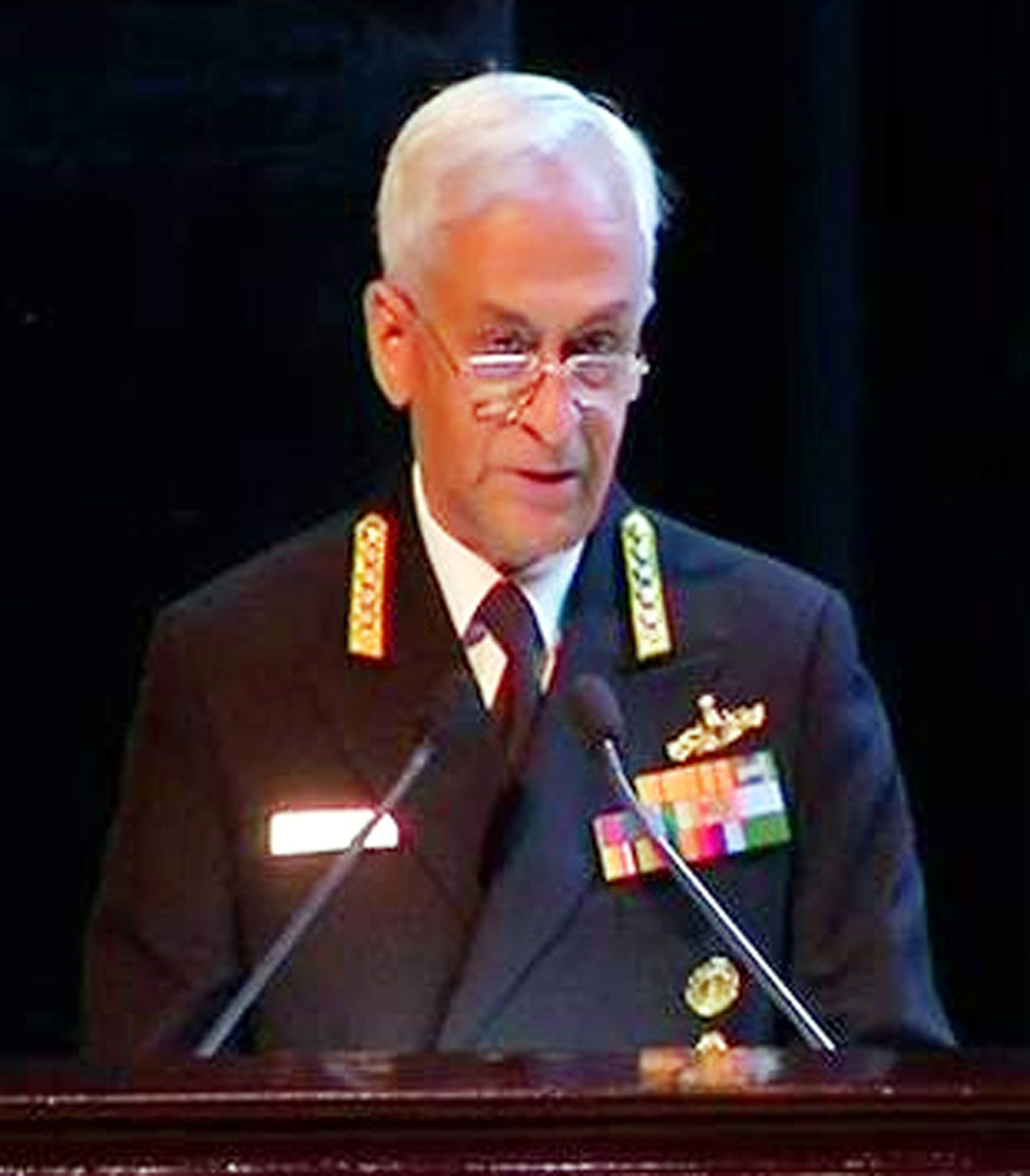 Navy chief Admiral Sunil Lanba addressing global experts in New Delhi on Tuesday. Navy chief Admiral Sunil Lanba addressing global experts in New Delhi on Tuesday.