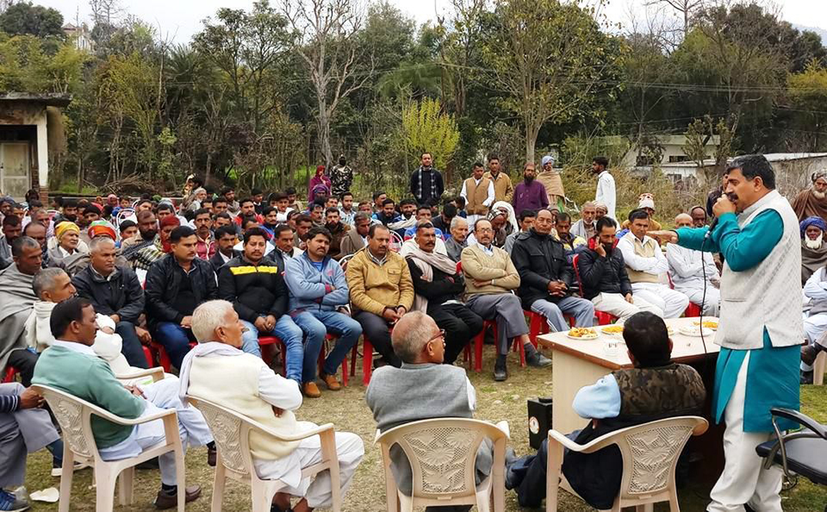 MP, Jugal Kishore Sharma addressing a public meeting at Bamyal on Friday. MP, Jugal Kishore Sharma addressing a public meeting at Bamyal on Friday.