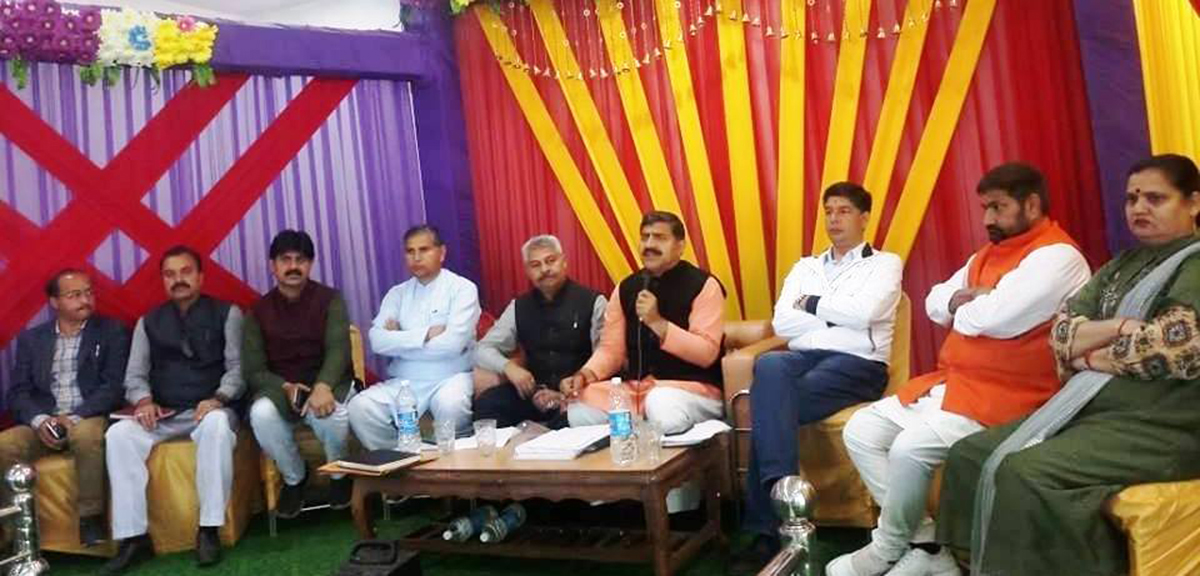 Jugal Kishore Sharma chairing a party meeting at Domana on Saturday. Jugal Kishore Sharma chairing a party meeting at Domana on Saturday.