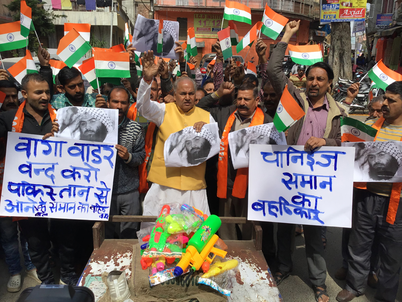 Shiv Sena activists during a protest at Jammu on Thursday. Shiv Sena activists during a protest at Jammu on Thursday.