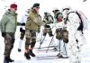 GOC Lt Gen Y K Joshi interacting with soldiers in Siachen on Tuesday.