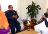 Governor SP Malik meeting Dr Nirmal Singh, Speaker and Ravinder Raina, former MLA on Tuesday.