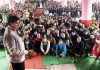 Pawan Gupta addressing locals of Jib-Thathi during a celebration rally on Monday.