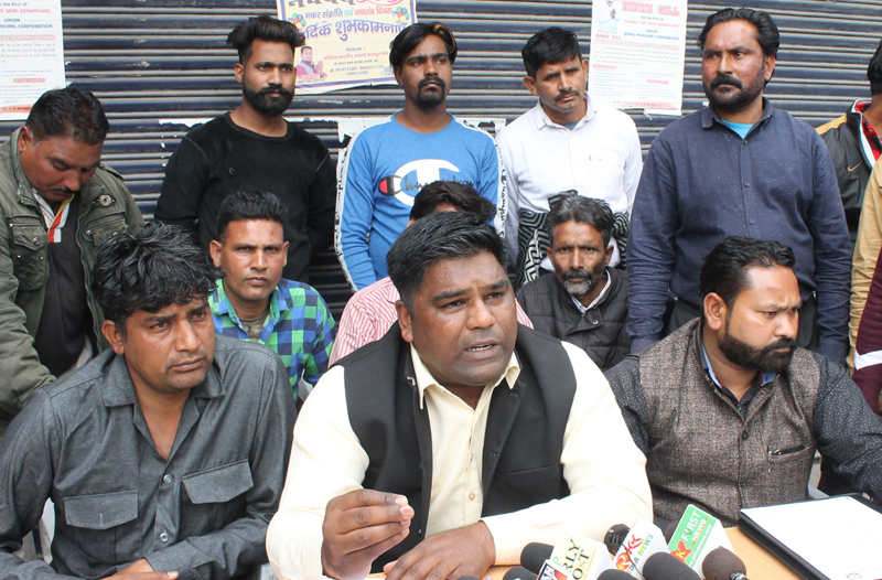 ABSMS State president, Amar Mooman, addressing a press conference at Town Hall on Monday. — Excelsior/Rakesh ABSMS State president, Amar Mooman, addressing a press conference at Town Hall on Monday. — Excelsior/Rakesh
