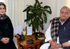 Dr Shehnaz Ganai calling on Governor S P Malik on Friday.