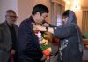PDP president, Mehbooba Mufti felicitating new entrant into party fold at a function in Srinagar.