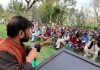 Ex-MP Ch Lal Singh addressing a public rally at Mendhar on Saturday.