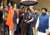 BJP leaders during visit to border areas of Nowshera, Rajouri on Saturday.