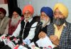 Sikh leaders addressing a press conference at Jammu on Tuesday. -Excelsior/Rakesh