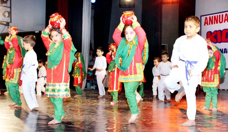 Students presenting colourful cultural item during Annual Day celebration at Abhinav Theatre in Jammu. Students presenting colourful cultural item during Annual Day celebration at Abhinav Theatre in Jammu.