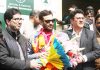 Former PDP Minister Javaid Mustafa Mir joining Shah Faesal led JKPM in Srinagar. —Excelsior/Shakeel
