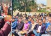 Union Minister Dr Jitendra Singh addressing BJP workers from different Mandals of district Reasi, at Katra on Wednesday. —Excelsior/Mengi