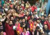 BJP leaders during a rally at Rajouri on Wednesday.
