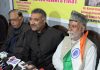 Colonel S.S Pathania, (retired), Chief Convener of Sainik Samaj Party addressing a press conference at Jammu on Wednesday. -Excelsior Rakesh